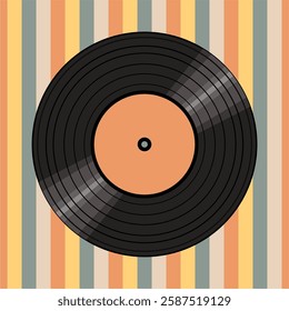 Vinyl disk retro style illustration vector art decor design 70s, 80s, 90s music pattern