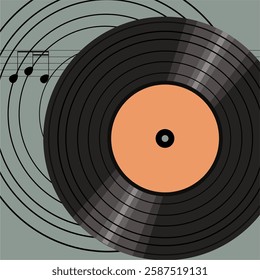 Vinyl disk retro style illustration vector art decor design 70s, 80s, 90s music pattern
