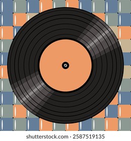 Vinyl disk retro style illustration vector art decor design 70s, 80s, 90s music pattern