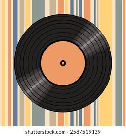 Vinyl disk retro style illustration vector art decor design 70s, 80s, 90s music pattern