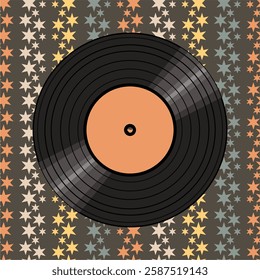 Vinyl disk retro style illustration vector art decor design 70s, 80s, 90s music pattern