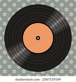 Vinyl disk retro style illustration vector art decor design 70s, 80s, 90s music pattern