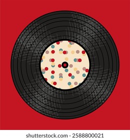  Vinyl disk retro style illustration vector art decor design 70s, 80s, 90s music pattern