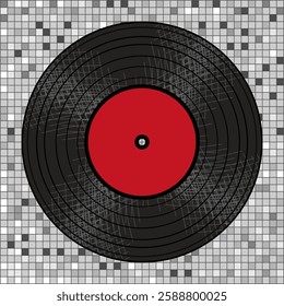  Vinyl disk retro style illustration vector art decor design 70s, 80s, 90s music pattern