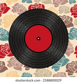  Vinyl disk retro style illustration vector art decor design 70s, 80s, 90s music pattern