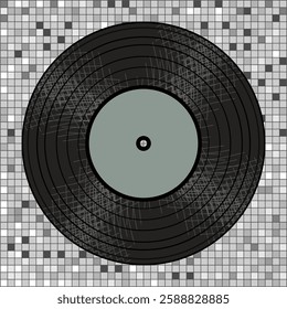  Vinyl disk retro style illustration vector art decor design 70s, 80s, 90s music pattern