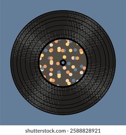  Vinyl disk retro style illustration vector art decor design 70s, 80s, 90s music pattern