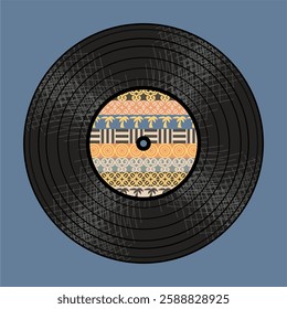  Vinyl disk retro style illustration vector art decor design 70s, 80s, 90s music pattern