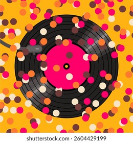 Vinyl disk retro style illustration vector art decor design 70s, 80s, 90s music pattern	
