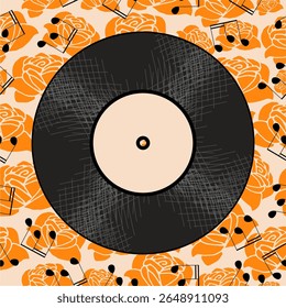 Disco de vinil estilo retro ilustração vetor arte decoração design 70s, 80s, 90s padrão de música	
