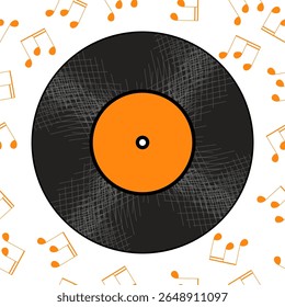 Vinyl disk retro style illustration vector art decor design 70s, 80s, 90s music pattern	
