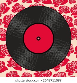 Vinyl disk retro style illustration vector art decor design 70s, 80s, 90s music pattern	
