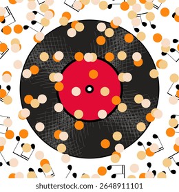 Vinyl disk retro style illustration vector art decor design 70s, 80s, 90s music pattern	
