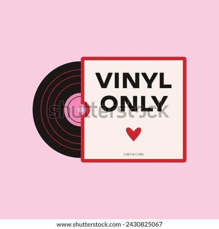 Vinyl disk in sleeve. Retro analog music album with cover, black round vinyl record with grooves for turntable, vintage audio concept. Vector illustration