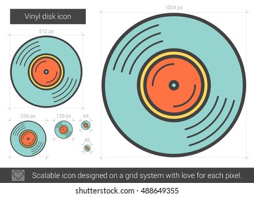 Vinyl disk vector line icon isolated on white background. Vinyl disk line icon for infographic, website or app. Scalable icon designed on a grid system.