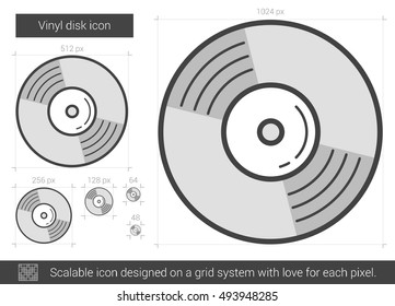 Vinyl disk vector line icon isolated on white background. Vinyl disk line icon for infographic, website or app. Scalable icon designed on a grid system.