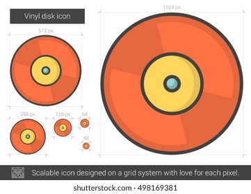 Vinyl disk vector line icon isolated on white background. Vinyl disk line icon for infographic, website or app. Scalable icon designed on a grid system.