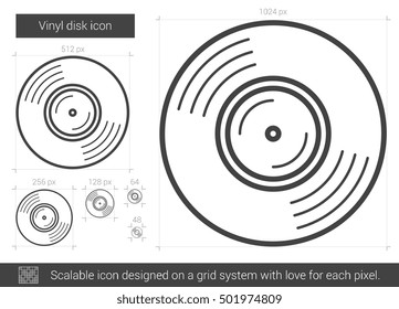 Vinyl disk vector line icon isolated on white background. Vinyl disk line icon for infographic, website or app. Scalable icon designed on a grid system.