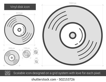 Vinyl disk vector line icon isolated on white background. Vinyl disk line icon for infographic, website or app. Scalable icon designed on a grid system.