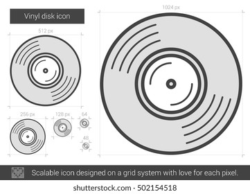 Icono de línea vectorial de disco de vinilo aislado en fondo blanco. Icono de línea de disco de vinilo para infografía, sitio web o aplicación. Icono escalable diseñado en un sistema de cuadrícula.