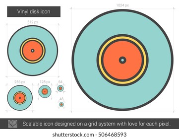 Vinyl disk vector line icon isolated on white background. Vinyl disk line icon for infographic, website or app. Scalable icon designed on a grid system.