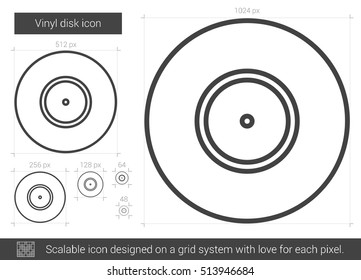 Vinyl disk vector line icon isolated on white background. Vinyl disk line icon for infographic, website or app. Scalable icon designed on a grid system.