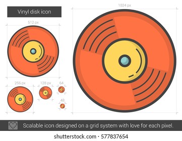 Vinyl Disk Vektorsymbol einzeln auf weißem Hintergrund. Vinyl Disk Line Symbol für Infografik, Website oder App. Skalierbares Symbol, das auf einem Gittersystem entworfen wurde.