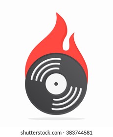 Vinyl with fire logo vector design