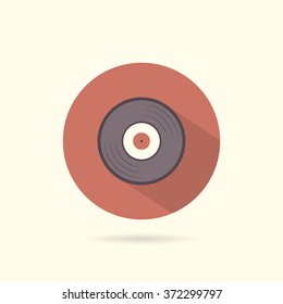 Vinyl flat round icon. Retro style. Vector illustration.
