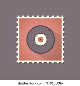 Vinyl flat stamp with shadow. Retro style. Vector illustration.