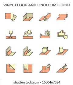 Vinyl floor and linoleum floor installation work vector icon set design.