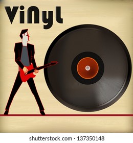 Vinyl Flyer, Vector Background Illustration for Guitar Based Concerts and Music