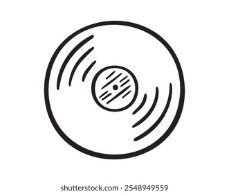 Grabación de vinilo doodle dibujado a mano icono. Grabación de vinilo de gramófono elemento único para el diseño, símbolo, música. Dibujo del Clipart . Ilustración vectorial