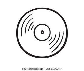 Grabación de vinilo doodle dibujado a mano icono. Grabación de vinilo de gramófono elemento único para el diseño, símbolo, música. Dibujo del Clipart . Ilustración vectorial