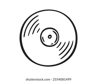 Vinyl gramophone record doodle hand drawn icon. Vinyl gramophone record single element for design, symbol, music. Clipart drawing . Vector illustration