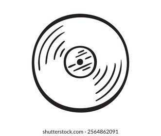 Vinyl gramophone record doodle hand drawn icon. Vinyl gramophone record single element for design, symbol, music. Clipart drawing . Vector illustration