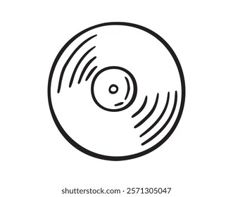 Vinyl gramophone record doodle hand drawn icon. Vinyl gramophone record single element for design, symbol, music. Clipart drawing . Vector illustration