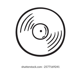 Vinyl gramophone record doodle hand drawn icon. Vinyl gramophone record single element for design, symbol, music. Clipart drawing . Vector illustration