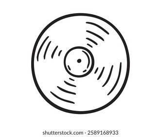 Vinyl gramophone record doodle hand drawn icon. Vinyl gramophone record single element for design, symbol, music. Clipart drawing . Vector illustration