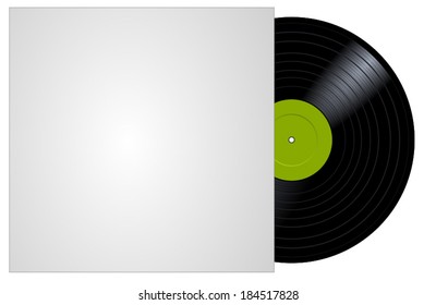 Vinyl green record with blank cover, vector art image illustration, isolated on white background