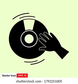 vinyl hand music sound dj melody icon. Isolated and flat illustration. Vector graphic