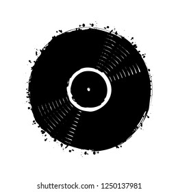 vinyl icon. Black ink with splashes on white background