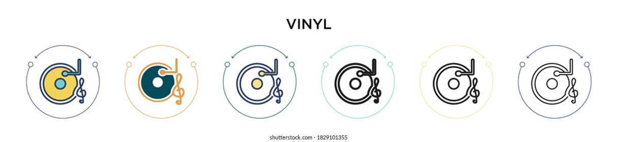 Vinyl icon in filled, thin line, outline and stroke style. Vector illustration of two colored and black vinyl vector icons designs can be used for mobile, ui, web