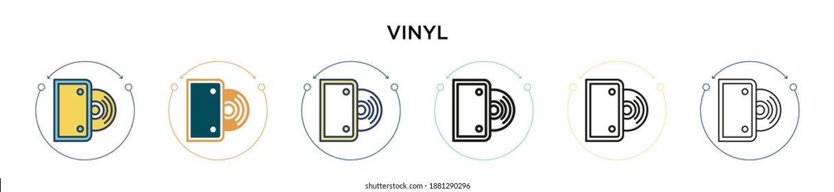 Icono de vinilo en estilo relleno, delgado, contorno y trazo. Ilustración vectorial de dos iconos de vectores de vinilo de color y negro se puede utilizar para móviles, ui, web
