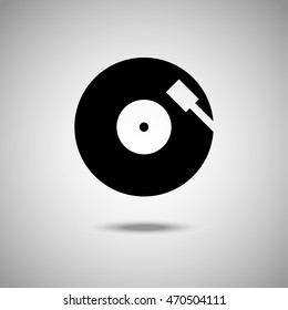 Vinyl icon. Flat style. Grey background. Vector illustration.