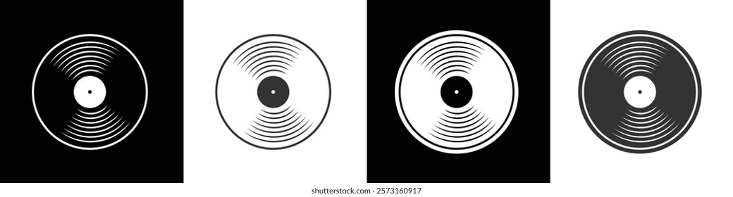 Vinyl icon. Gramophone vinyl record symbol, Simple icon vector retro gray vinyl record. Vector illustration of a vinyl in black, white and transparent background. Eps10