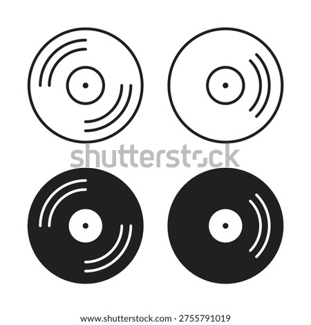 Vinyl icon in line and glyph style. Flat and stroke icons
