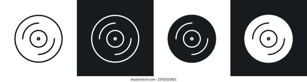 Vinyl icon set black and white colors. Graphic Vector icons pack