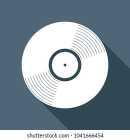 vinyl icon. White flat icon with long shadow on background