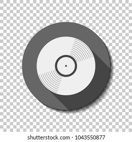 vinyl icon. White flat icon with long shadow in circle on transparent background